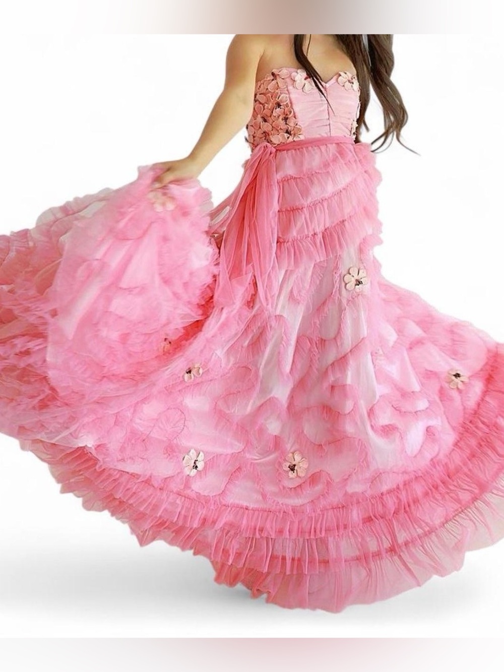 NWOT LoveShackFancy Romantic Pink Ruffled Gomez Strapless Gown
